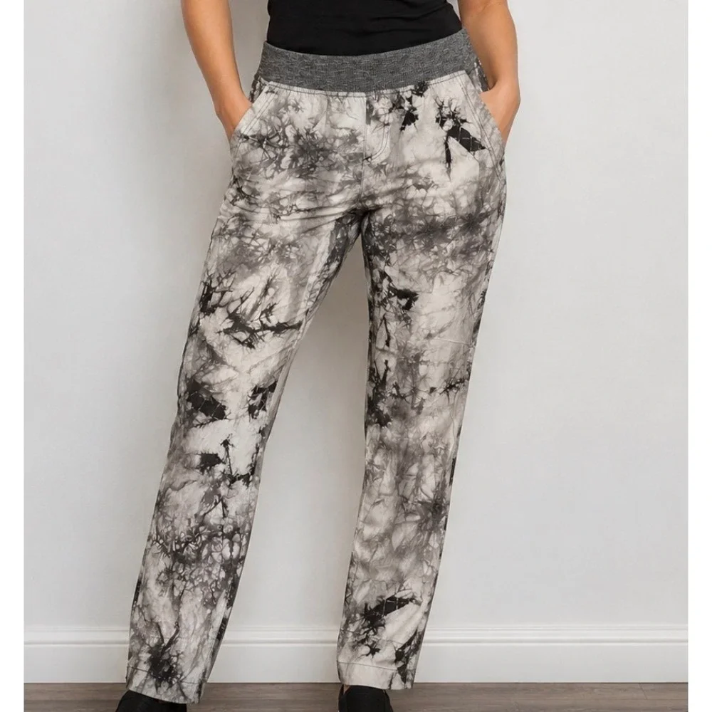 Cabi Tie Dye Joggers Pants Black White Gray Waistband 5075 Womens Medium